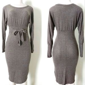 Light Brown Sepia Fitted Midi Sweater Dress